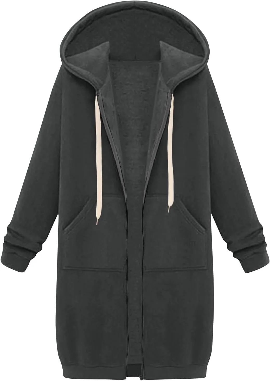 Women's Zip Up Long Hoodies Long Sleeve Drawstring Hooded Sweatshirts 2025 Fall Oversized Fleece Jackets with Pockets