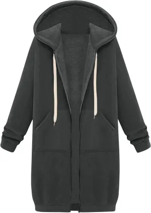 Women's Zip Up Long Hoodies Long Sleeve Drawstring Hooded Sweatshirts 2025 Fall Oversized Fleece Jackets with Pockets