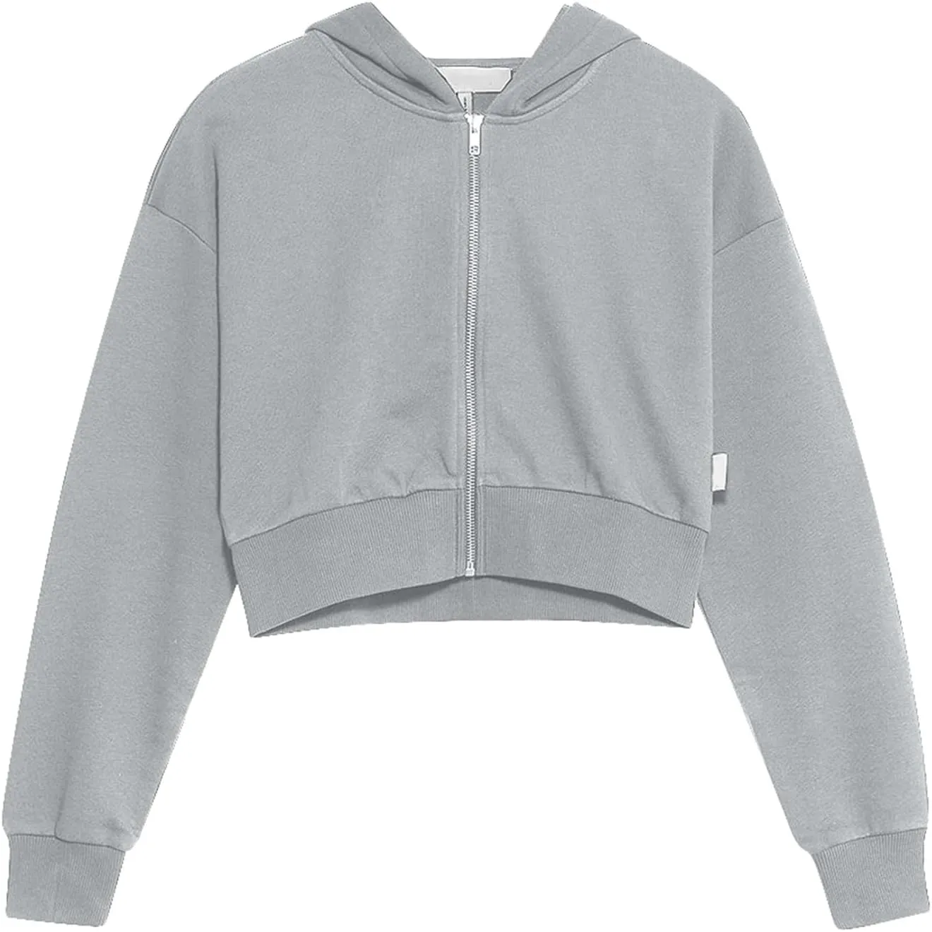 Womens Zip Up Loose Crop Hoodie Long Sleeve Cropped Sweatshirts Jacket Tops Teen Girls Preppy Clothes with Pockets