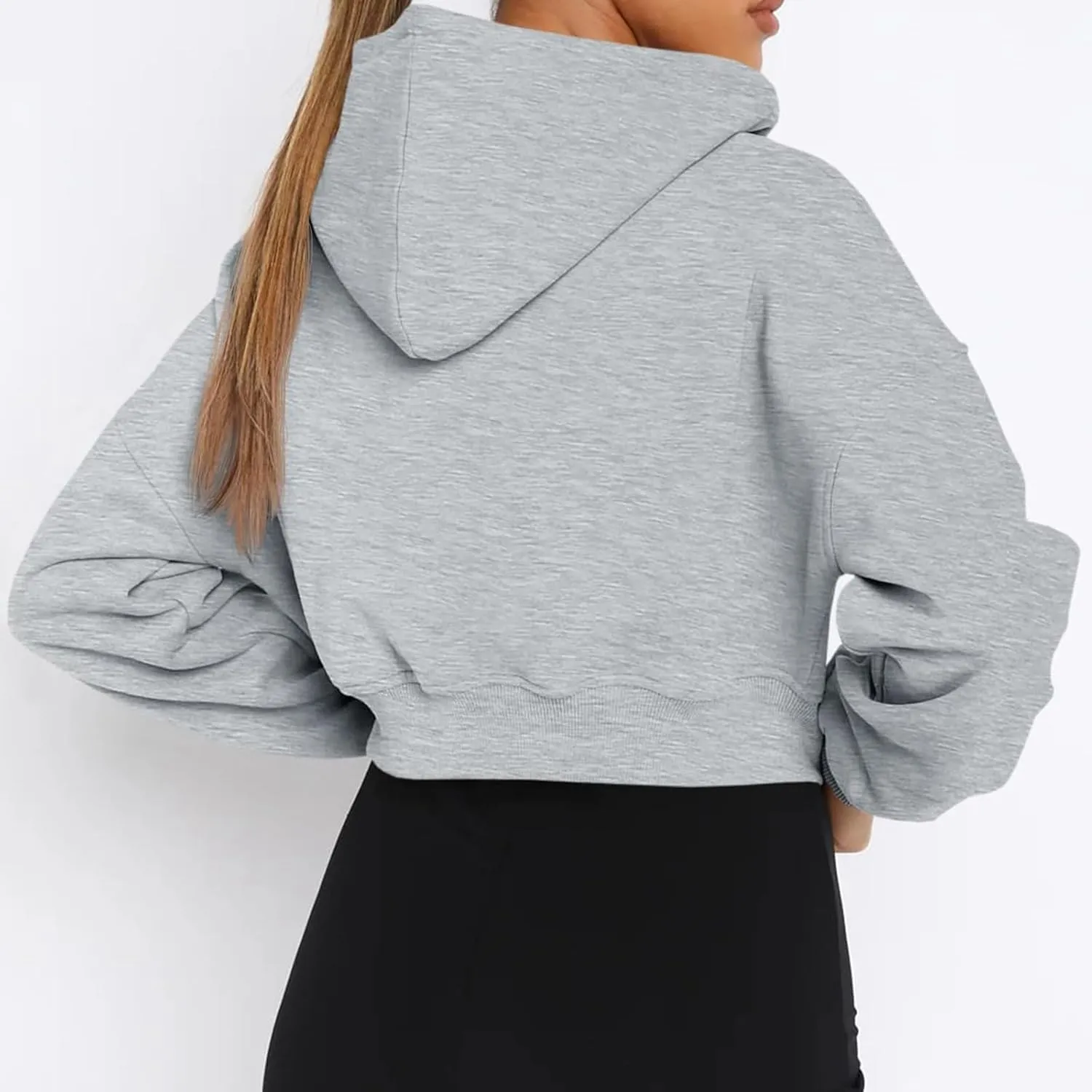 Womens Zip Up Loose Crop Hoodie Long Sleeve Cropped Sweatshirts Jacket Tops Teen Girls Preppy Clothes with Pockets