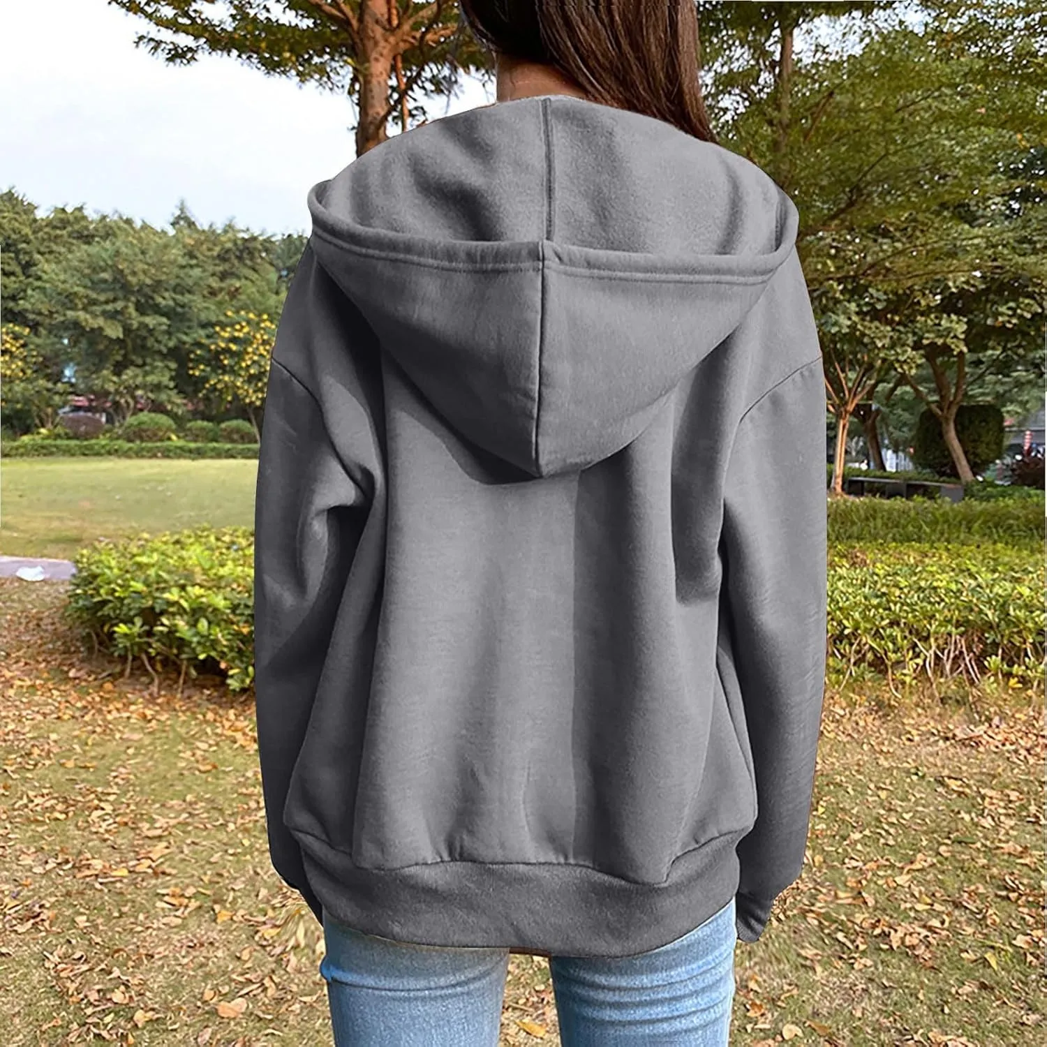 Womens Zip Up Y2K Hoodies Casual Long Sleeve Fall Oversized Sweatshirts Jacket with Pockets 2024 Fashion Clothes