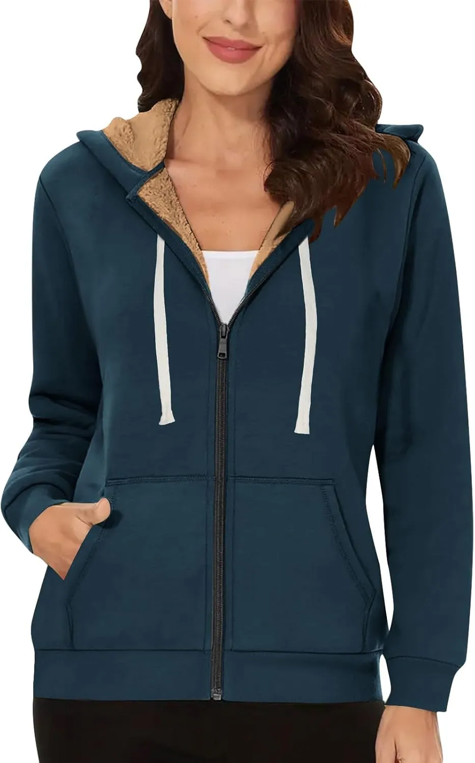 Womens Zipper Hoodies Warm Fleece Zip Jackets for Women Full Zip Up Sweatshirts Hoodie, Fleece Lined Jacket, Winter