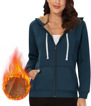 Womens Zipper Hoodies Warm Fleece Zip Jackets for Women Full Zip Up Sweatshirts Hoodie, Fleece Lined Jacket, Winter
