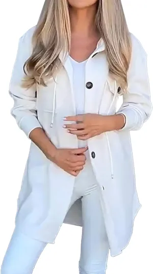 XOWRTE Womens Jackets Casual Single Breasted Hooded Jacket Lapel Neck Long Sleeve Solid Color Trench Coat for Women 2024