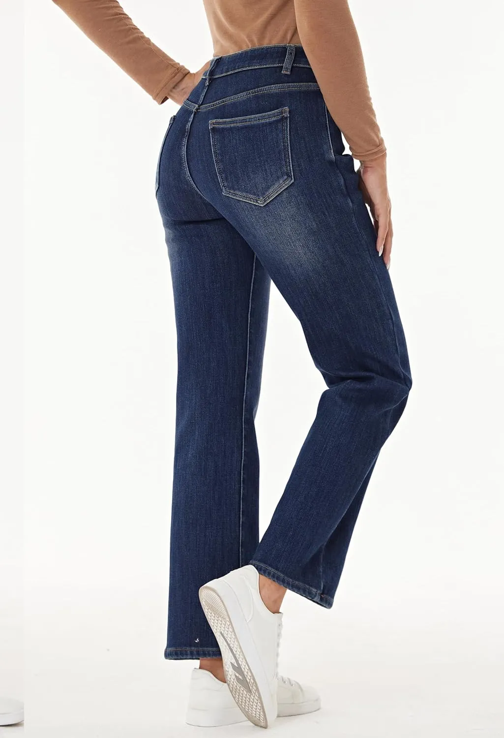 Yehopere Women's Fleece Lined Jeans Straight Leg Wide Jeans Winter Sherpa Flannel Lined Jeans