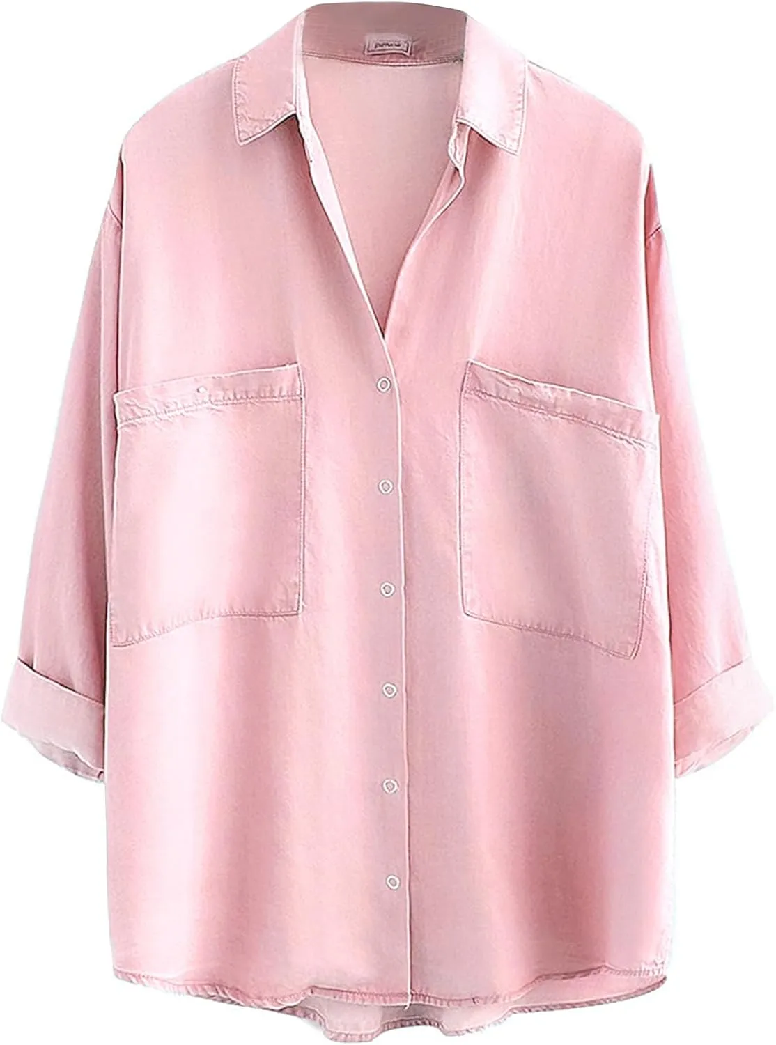 Yimoon Womens Denim Shirt Chambray Blue Button Down Jean Shirt Denim Tops Soft Tencel Casual 3/4 Sleeve Jacket