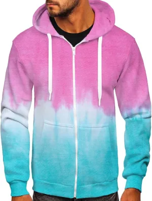 Ymosrh Men's Hoodies Zip Up Fashion Casual Zipper Gradient Tie-Dye Print With Hooded Sweatshirt Jacket Hoodies, XL-6XL