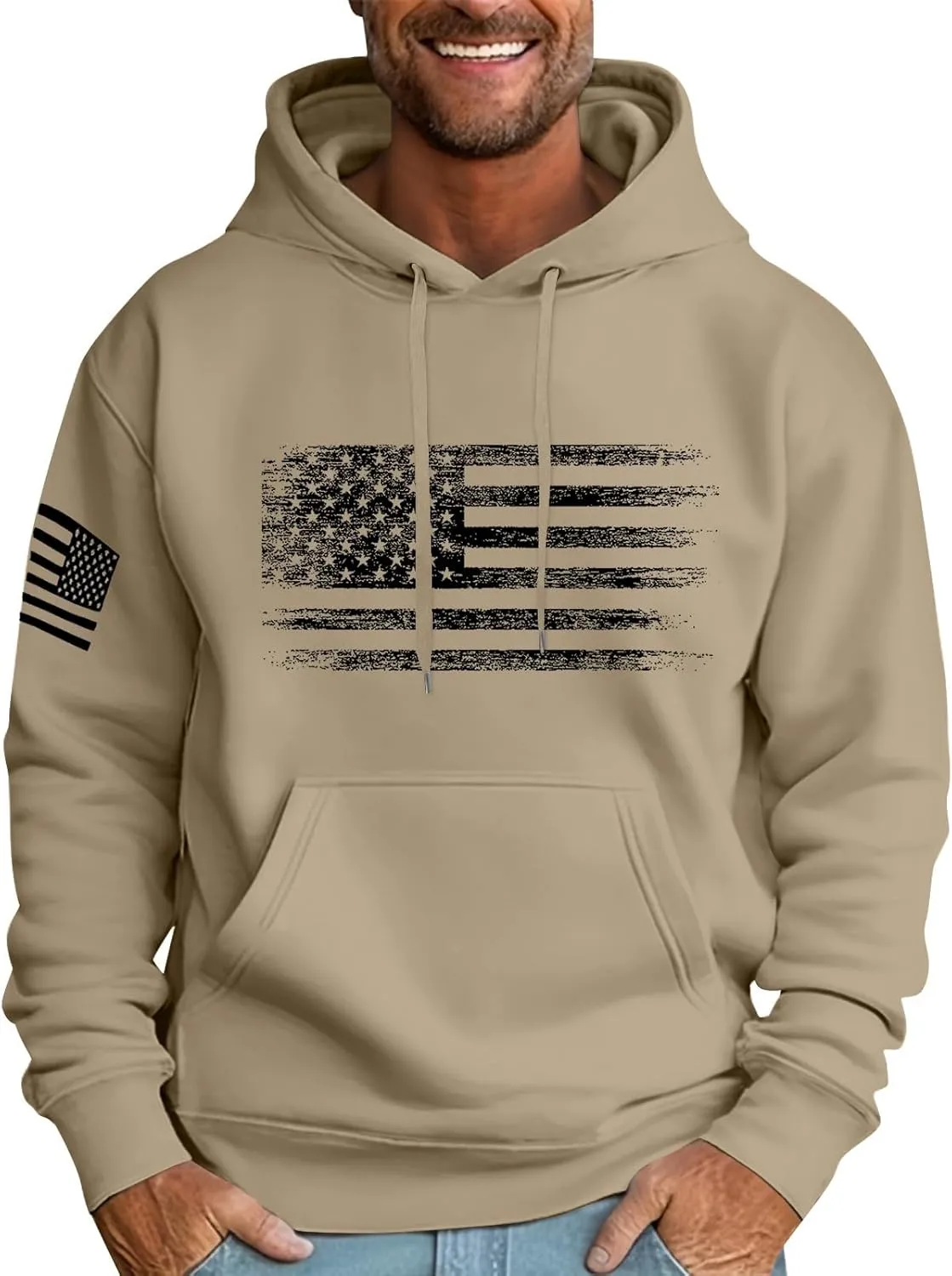 Ymosrh Men's Patriotic Hoodies USA Flag Print Hoodie Unisex Hooded Sweatshirt Pullover Casual Fashion Hoodies, M-6XL