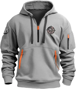 Ymosrh Mens Tactical Cargo Hoodie Athletic Work Hooded Sweatshirt Pullover Hoodies with Zipper Pockets Winter Sweatshirts