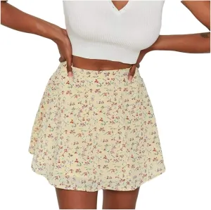 YOLAI Women Floral Printed High Waist Mini Skirt Zipper A-Line Short Skirt Summer Beach Skater Skirt