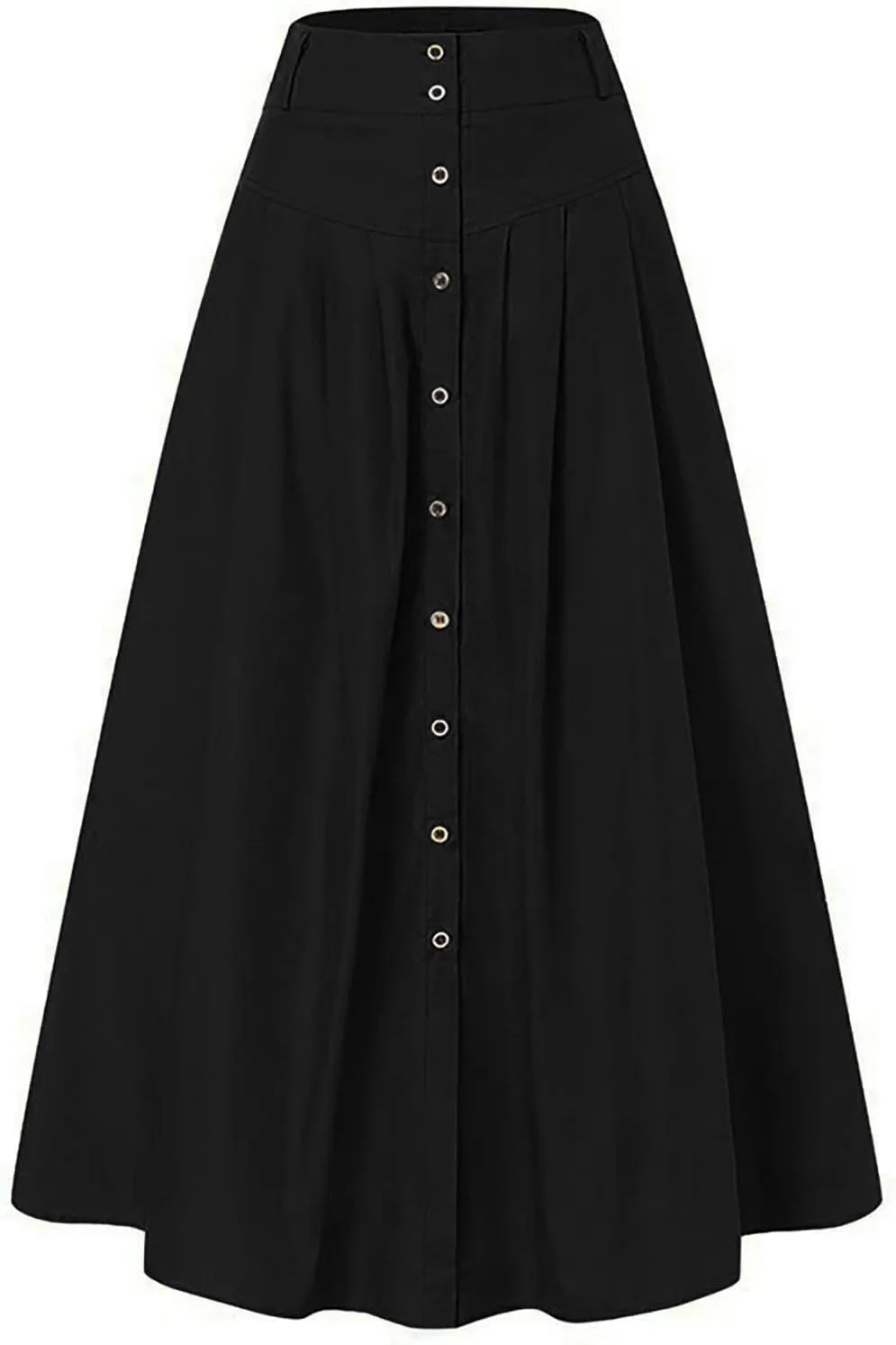 YOLAI Women's Casual Button Down Pleated Skirt Solid Color Maxi Skirt A Line High Waist Skirt with Pocket