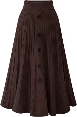 Youhan Women's High Waist A-Line Pleated Knitted Skirt