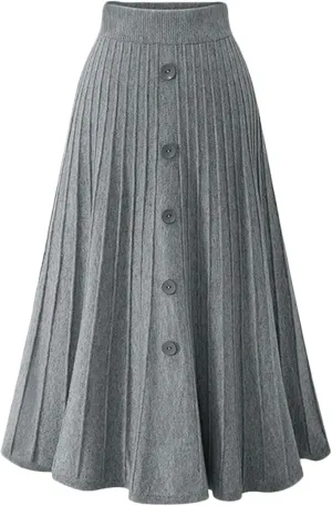 Youhan Women's High Waist A-Line Pleated Knitted Skirt