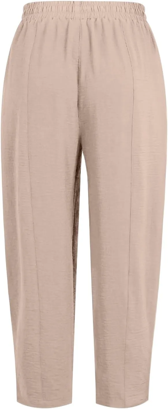 ZEFOTIM Womens Wide Leg Dress Pants Drawstring High Waisted Trousers Solid Color Dress Pants with Pocket