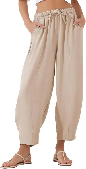 ZEFOTIM Womens Wide Leg Dress Pants Drawstring High Waisted Trousers Solid Color Dress Pants with Pocket