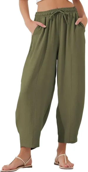 ZEFOTIM Womens Wide Leg Dress Pants Drawstring High Waisted Trousers Solid Color Dress Pants with Pocket