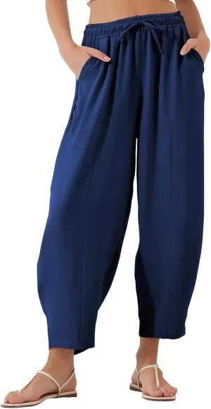 ZEFOTIM Womens Wide Leg Dress Pants Drawstring High Waisted Trousers Solid Color Dress Pants with Pocket