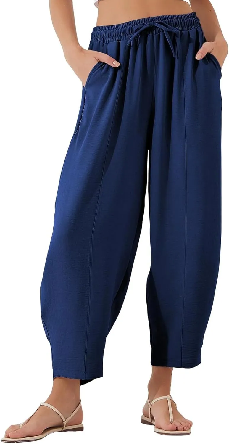 ZEFOTIM Womens Wide Leg Dress Pants Drawstring High Waisted Trousers Solid Color Dress Pants with Pocket