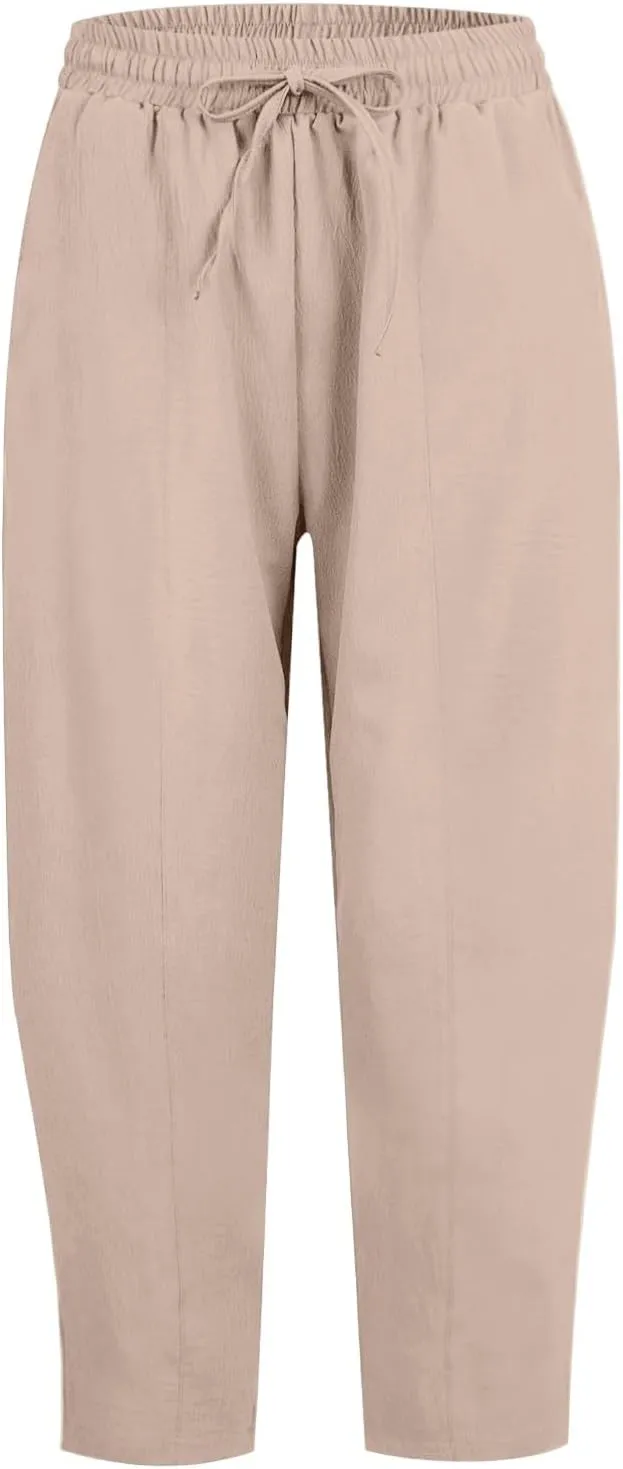 ZEFOTIM Womens Wide Leg Dress Pants Drawstring High Waisted Trousers Solid Color Dress Pants with Pocket