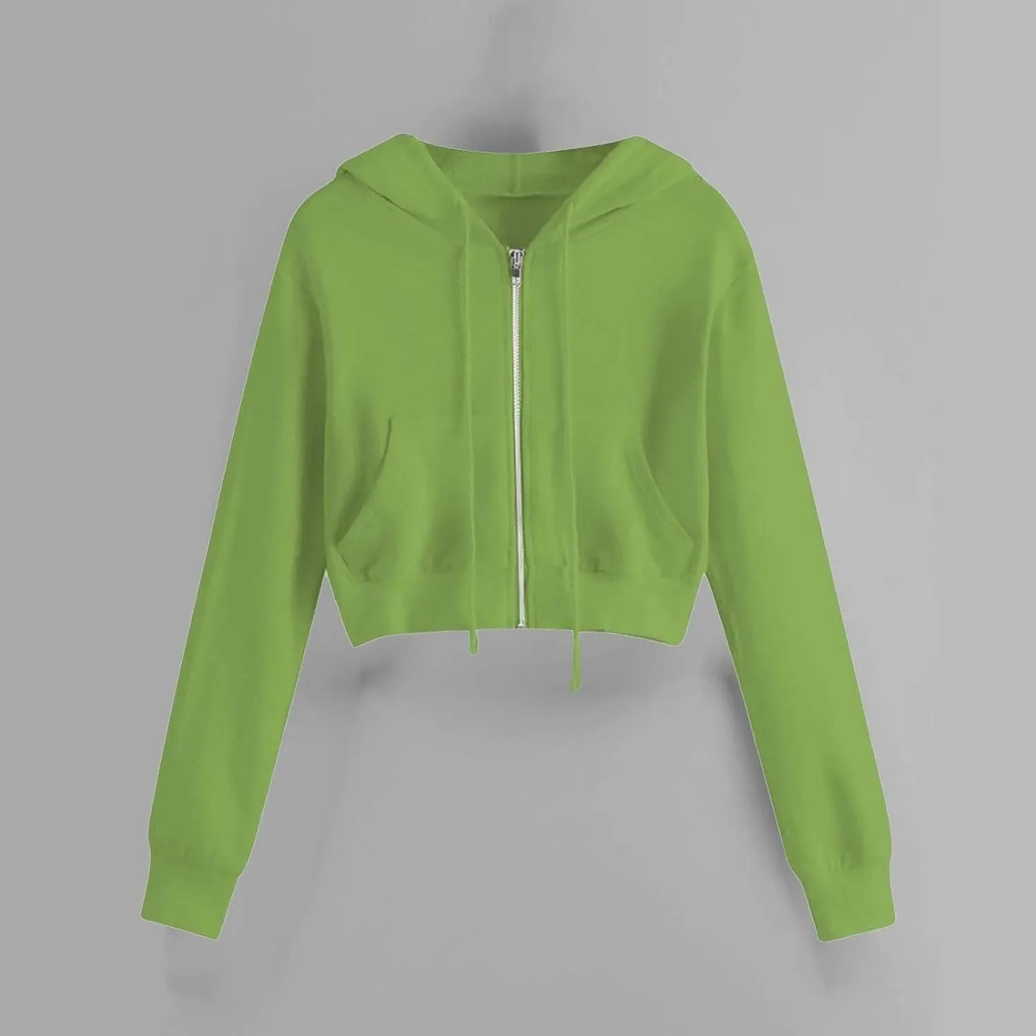 Zip Up Hoodie Women 2024 Long Sleeve Cropped Sweatshirts for Teen Girls Y2K Jacket with Pockets Fall Fashion Clothes
