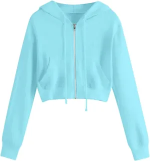 Zip Up Hoodie Women 2024 Long Sleeve Cropped Sweatshirts for Teen Girls Y2K Jacket with Pockets Fall Fashion Clothes