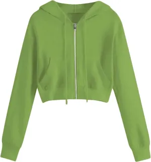 Zip Up Hoodie Women 2024 Long Sleeve Cropped Sweatshirts for Teen Girls Y2K Jacket with Pockets Fall Fashion Clothes
