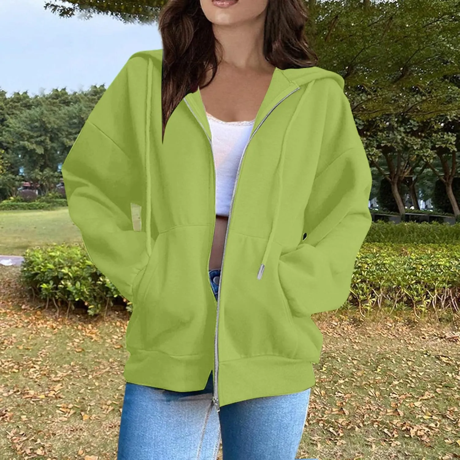 Zip Up Hoodie Women Fall Fashion 2024 Long Sleeve Zip Up Lightweight Sweatshirts Loose Fit Workout Plain Hoodie
