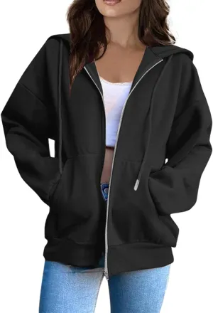 Zip Up Hoodie Women Fall Fashion 2024 Long Sleeve Zip Up Lightweight Sweatshirts Loose Fit Workout Plain Hoodie