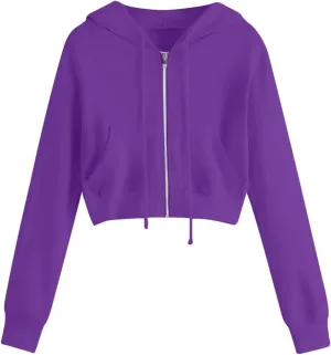 Zip Up Hoodie Women Hoodies for Teen Girls Crop Long Sleeve Sweatshirt Trendy Y2K Crop Tops Jacket with Pocket