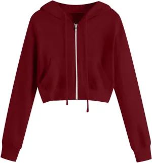 Zip Up Hoodie Women Hoodies for Teen Girls Crop Long Sleeve Sweatshirt Trendy Y2K Crop Tops Jacket with Pocket