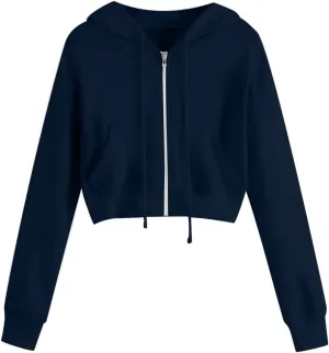Zip Up Hoodie Women Hoodies for Teen Girls Crop Long Sleeve Sweatshirt Trendy Y2K Crop Tops Jacket with Pocket