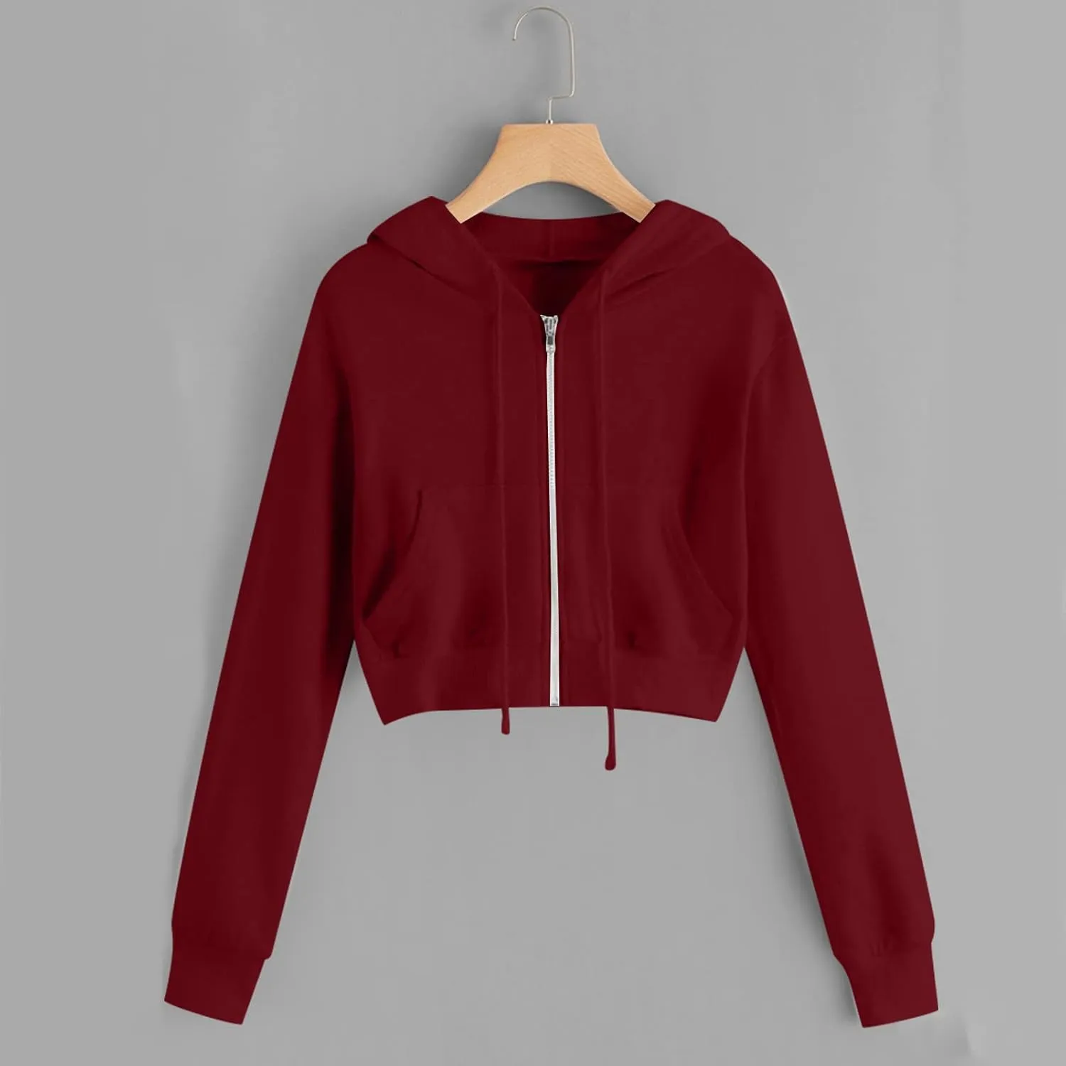 Zip Up Hoodie Women Hoodies for Teen Girls Crop Long Sleeve Sweatshirt Trendy Y2K Crop Tops Jacket with Pocket