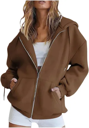 Zip Up Hoodie Women Women's Full Zip Up Hoodie Long Sleeve Hooded Sweatshirts Pockets Jacket Coat for Women