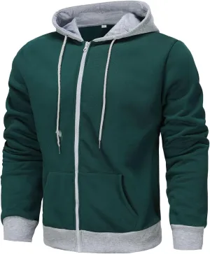 Zip Up Jacket Hoodie for Men Slim Fit Lightweight Hoodie With Pocket Long Sleeve Full-Zip Hooded Sweatshirt Jacket
