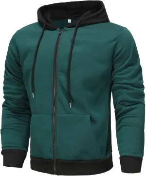 Zip Up Jacket Hoodie for Men Slim Fit Lightweight Hoodie With Pocket Long Sleeve Full-Zip Hooded Sweatshirt Jacket