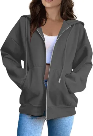 Zipper Hoodies for Women Plus Size Zip Up Hoodies Oversized Sweatshirts Y2K Jacket Pockets Patchwork T-Shirt Hoodie