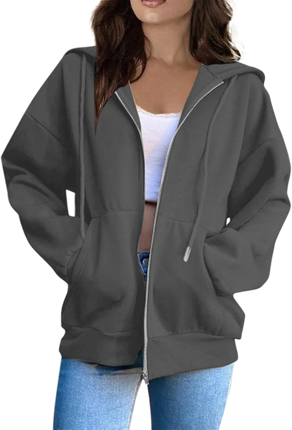 Zipper Hoodies for Women Plus Size Zip Up Hoodies Oversized Sweatshirts Y2K Jacket Pockets Patchwork T-Shirt Hoodie